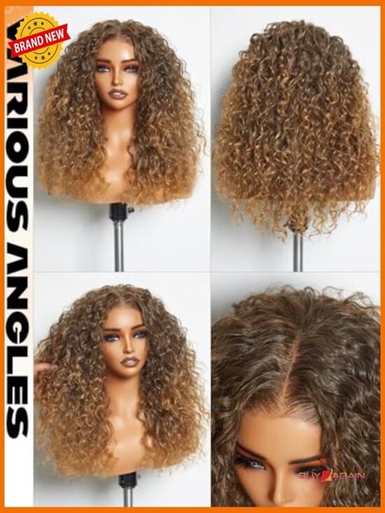 Ombre Brown Curly Lace Front Wig Glueless Pre Cut Middle Parted Highlight main image 6